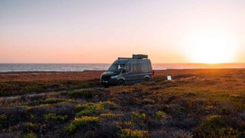 Motorhome with a sunset