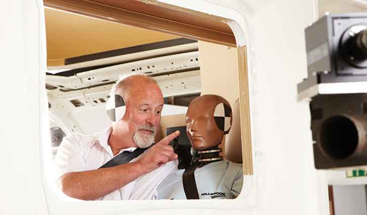 Man and dummy crash-testing 'van